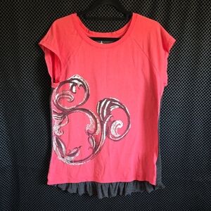 Disney Coral Tee with Silver Swirl  Mickey Design